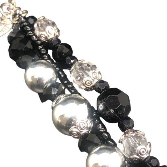 Beaded Keychain | 3 Strands w/ Black Faceted Onyx, Seed Beads + Heart & Compass - Picture 10 of 16